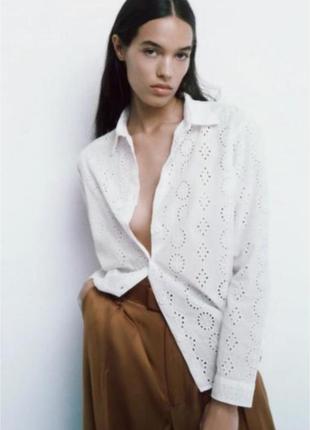 Zara белая рубашка, блуза прошва, рубашка