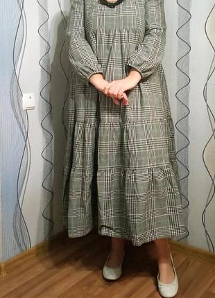 Платье миди свободного кроя, ярусное платье свободного кроя