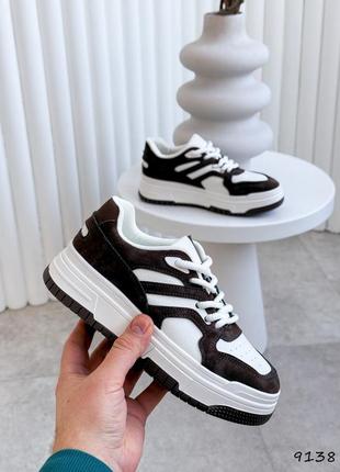 Кросівки жіночі solly білі + шоколад, екошкіра/еконубук