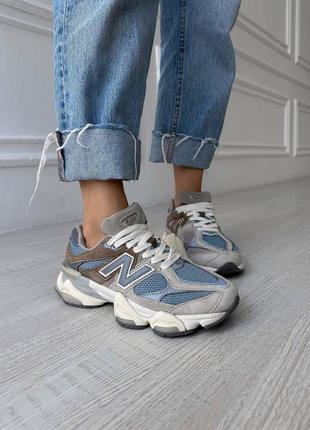 New balance 9060 blue brown кроссовки натуральная замша