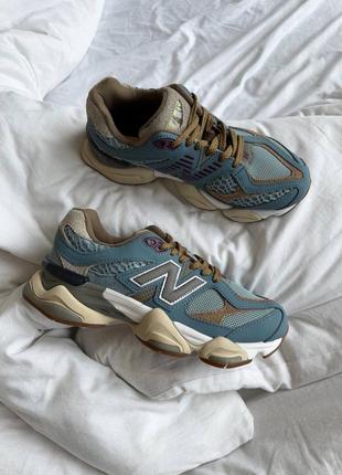 New balance 9060 brown blue кросівки натуральна замша
