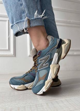 New balance 9060 brown blue кроссовки натуральная замша3 фото