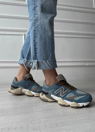New balance 9060 brown blue кроссовки натуральная замша8 фото