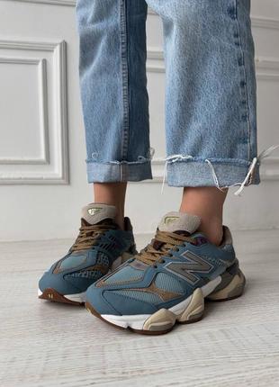 New balance 9060 brown blue кроссовки натуральная замша