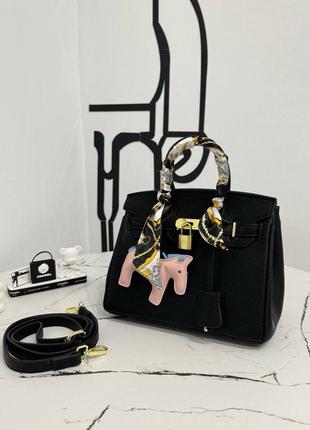 Сумка черная бежевая кожаная birkin биркин 25 см люкс