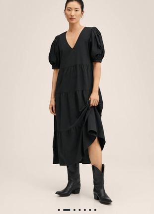 Сукня натуральна хлопкова чорна міді ярусна мода стиль