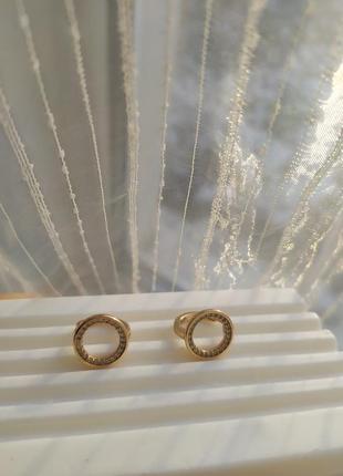 Серьги мед сплав круглые с камушками позолота