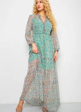 Сукня шифонова на підкладці, колір бірюзово-коричневий, 230r041