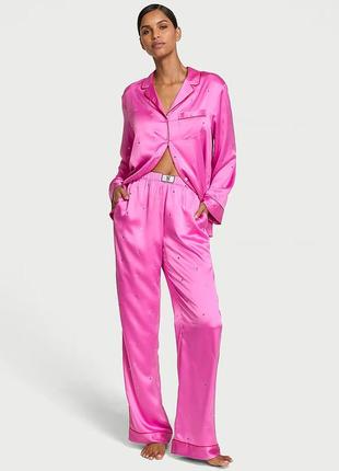 Пижама с брюками victoria's secret satin dew drop heart long pajama set new