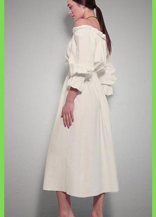 Біла молочна бавовняна сукня сарафан міді відкриті плечі рукава ліхтарик р. м, s