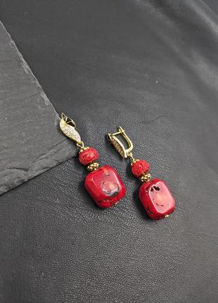 Сережки з коралом. червоні сережки 2