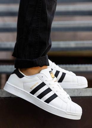 Шкіряні кросівки adidas superstar classic white black