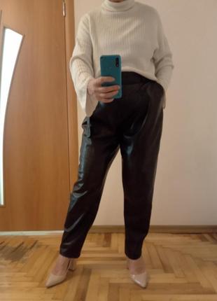 Кожаные утепленные брюки с карманами, размер 18