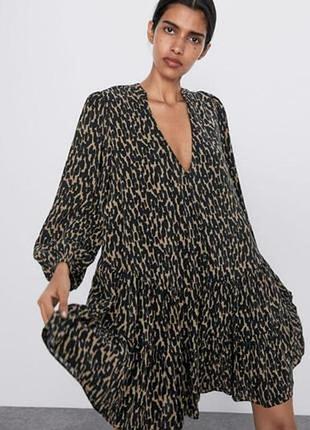 Леопардовое платье ярусное от zara