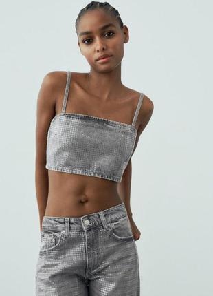 Джинсовий топ із блискітками zara