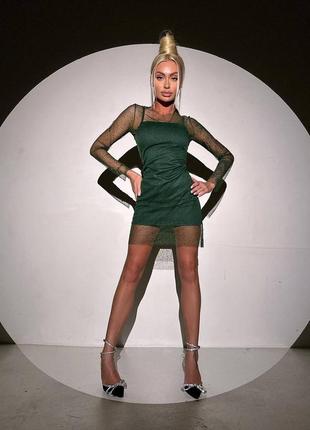 Платье мини с сияющими стразами 5