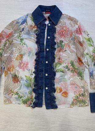 Блуза в квітковий принт з джинсовими вставками  otto kern, m/l