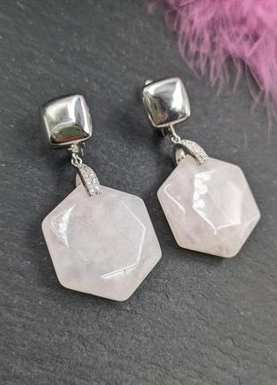 Серьги с розовым кварцем