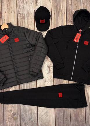 Спортивный костюм куртка и кепка мужской комплект весенний черный s - xxl