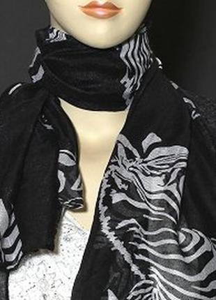 Шифоновый женский легкий шарфик с принтом зебра чёрный