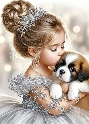 Діамантова мозаїка "ангел та її цуценя" 20*20 см.