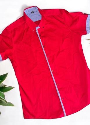 Р. 46-48/m-l яркая красная мужская рубашка с коротким рукавом (подойдет для подростка)