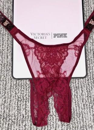 Трусики victoria ́s secret с открытым доступом бургунди 🔥