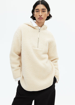 Флисовая толстовка с капюшоном oversize h&m xs s