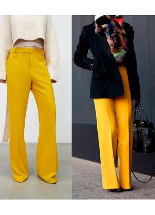 Базовые брюки клеш zara женские брюки с высокой посадкой желтые брюки