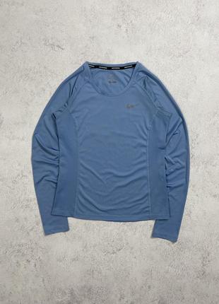 Голубая спортивная кофта nike running dri fit, с лого, логотип, свиш, найк, оригинал, спортивный перфорированный рашгард, голубой