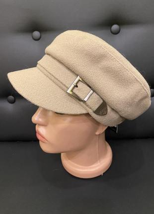 Кепка з кашеміру на флісовій подкладі,світло бежева,