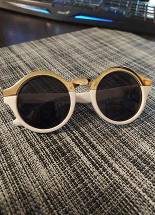 Солнечные очки круглые женские белые с золотом2 фото