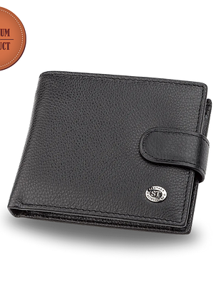Чоловічий шкіряний гаманець st leather чорний з натуральної шкіри з відділеннями для карт та банкнот