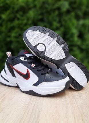 Мужские качественные и стильные кроссовки nike air monarch черные с белым с красным