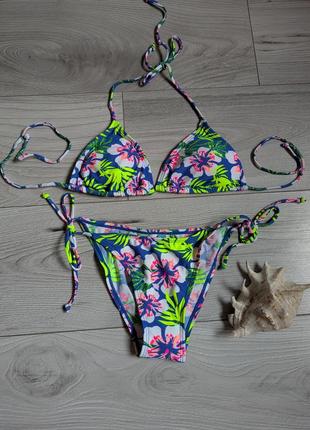 Яркий разноцветный купальник бикини, раздельный купальник треугольниками2 фото