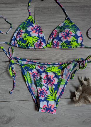 Яркий разноцветный купальник бикини, раздельный купальник треугольниками3 фото