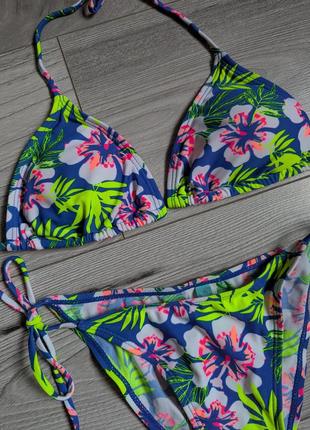 Яркий разноцветный купальник бикини, раздельный купальник треугольниками4 фото