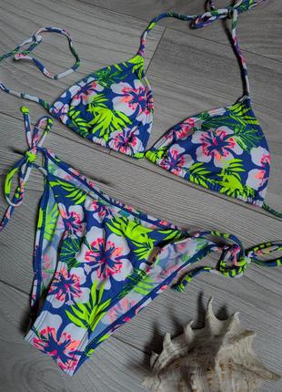 Яркий разноцветный купальник бикини, раздельный купальник треугольниками5 фото