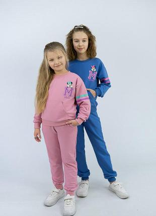 Спортивный костюм для девочек минни маус, весенний костюм двунитка с манжетами