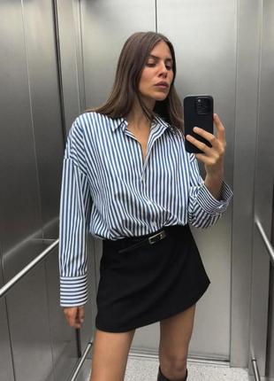 Рубашка оверсайз в полоску полоска голубая голубая голубая зара