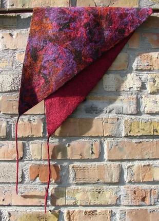 Бактус вовняний двосторонній, косинка, шарф трикутний валяний ручний роботи