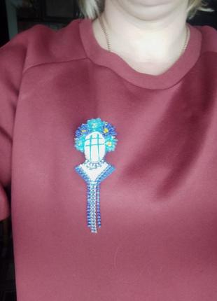 Брошь мотанка в синих цветах