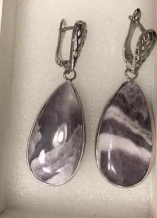 Серьги аметист шеврон ( гипоаллергенная медицинская сталь)
