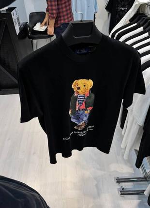 Мужская футболка ralph lauren черная с мишкой