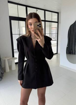 Платье-жакет платья-пиджак приталенное женское мини без лацканов на пуговицах стильная трендовая черная бордовая молочная костюмка