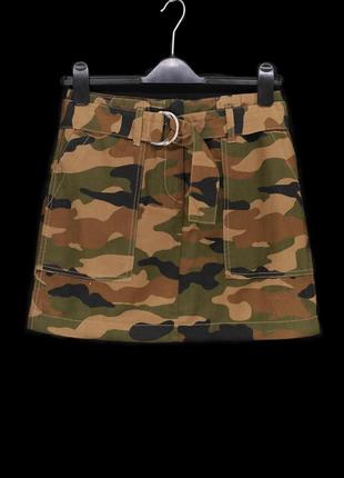 Брендовая юбка мини "divided h&m" хаки, камуфляжная. размер eur38. 9