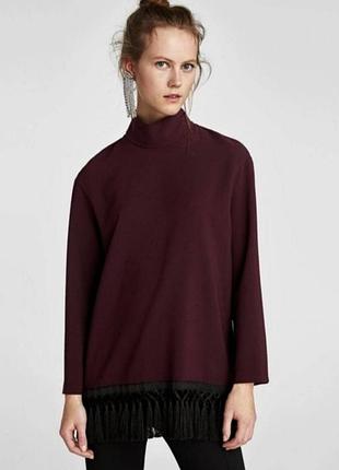 Блуза туніка светр джемпер з бахромою бордовий zara
