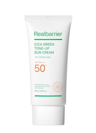 Солнцезащитный успокаивающий крем real barrier cica green tone-up sun cream, 50 мл
