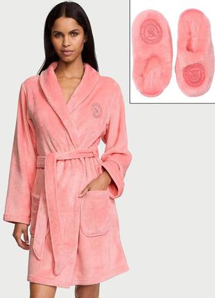Набір плюшевий халат та капці, тапочки victorias secret