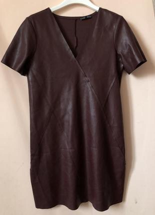Сукня zara s m эко шкіра бордо платье